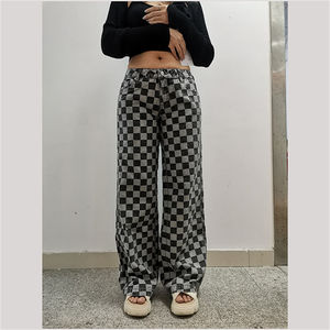 Popular primavera moda personalizada OEM servicios pantalones mujeres Denim Jeans cintura pantalones Retro clásico a cuadros Jeans - Product Image 5