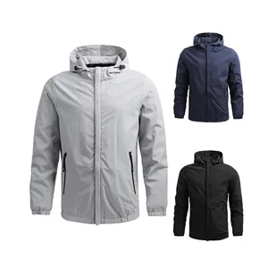 Men's Hooded Blank Polyester Windbreaker with Custom Logo Outdoor Sports Jogger Jackets Leisure Jacket