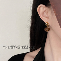 Boucles d'oreilles pendantes vintage en résine ambre style Renaissance, plaquées or, rétro, pour femme, bijoux quotidiens et de soirée