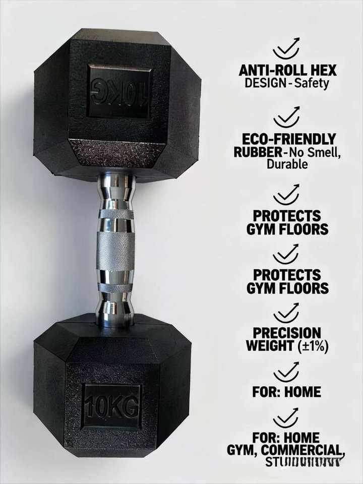 Home Gym Hex Dumbbell Set 5kg 7.5kg 10kg 20kg Weights Rubber Coated Hex ...