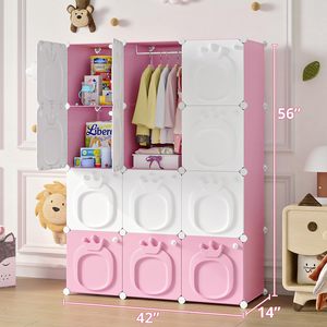 Pink Modern Cheap Plastic Portable Wardrobe Easy Assembly Modular Closet <b>Cabinet</b> Hospital Living Room Use <b>Lockable</b> Tool-free - Product Image 2