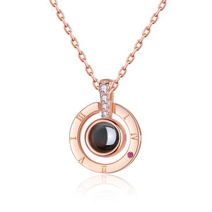 Collier pendentif à projection Dingchao Je t'aime en acier inoxydable, bijoux romantiques, cadeau or argent rose pour femmes - Product Image 5