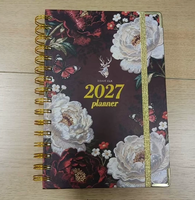 Agenda 2027, planificateur quotidien et mensuel, carnet à spirales, couverture rigide fantaisie à fleurs, A5, 320 pages, avec protège-coins dorés, meilleurs cadeaux