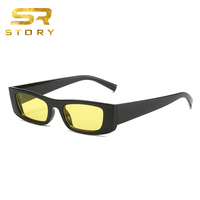HISTOIRE QB483 Marque Design Rétro Cadre Étroit Rectangle Vintage Mode Jaune Petit Cat Eye Lunettes de Soleil Femmes Hommes