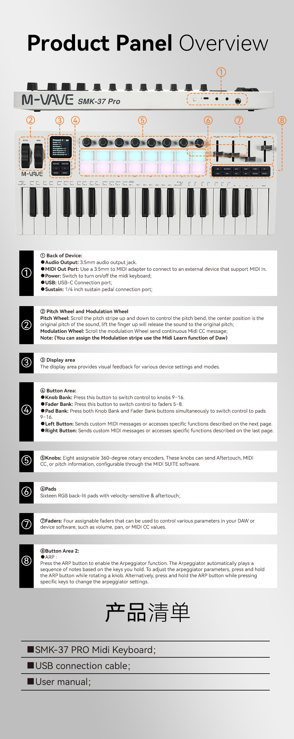 M-Vave SMK-37 PRO ミニ MIDIキーボード 37鍵 ベロシティ対応キー
