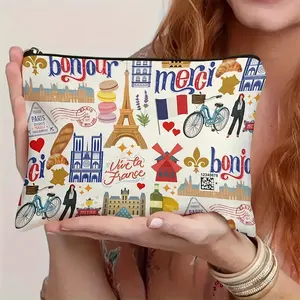 Sac de maquillage en toile <span class=keywords><strong>à</strong></span> la mode parisienne - Pochette multifonctionnelle <span class=keywords><strong>à</strong></span> fermeture éclair pour bijoux et rangement de <span class=keywords><strong>voyage</strong></span> - Product Image 2