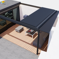 Pergola électrique rétractable en aluminium avec toit à lames motorisé, auvent isolé thermiquement, abri autoportant pour terrasse extérieure