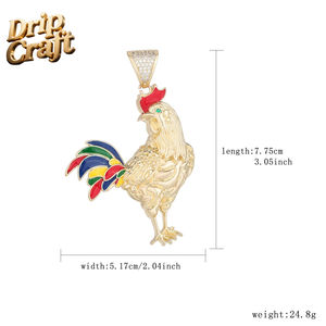 Collar con Colgante <span class=keywords><strong>de</strong></span> Gallo Estilo Hip Hop, Chapado en Oro <span class=keywords><strong>de</strong></span> 14K, Incrustado con Circonita, Unisex - Product Image 4