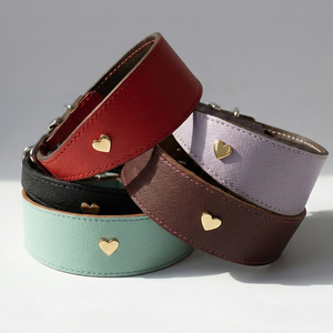 Luxuriöses, Breites Windhund-Halsband- und Leinen-Set aus Leder mit Herz-Dekor, 55mm Gepolstertes Haustierhalsband für Große Hunde Training - Product Image 3