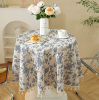Nappe de table ronde vintage en coton et lin, nappe pastorale florale, couverture de table lavable pour intérieur et extérieur, décoration de table