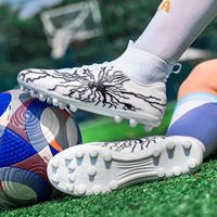 Chaussures de football pour enfants unisexes, crampons hauts en cuir véritable pour l'entraînement en extérieur
