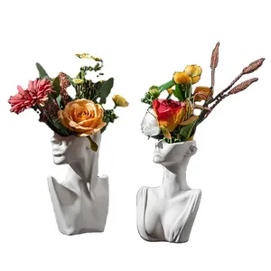 Ywbeyond İskandinav ev masaüstü dekorasyon yaratıcı vücut yüz kafa ekici saksı seramik çiçek vazo