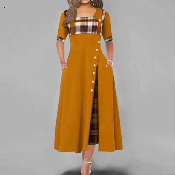 clothing Vendors 2022 plus size Women's Contrast Color Long Midi Big Size dress Office women Style High Quality Casual Dresses