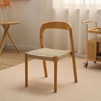 Chaise de salle à manger en bois massif et rotin de style nordique du milieu du siècle, chaise d'appoint à dossier tressé, chaise de bureau style Wabi-Sabi