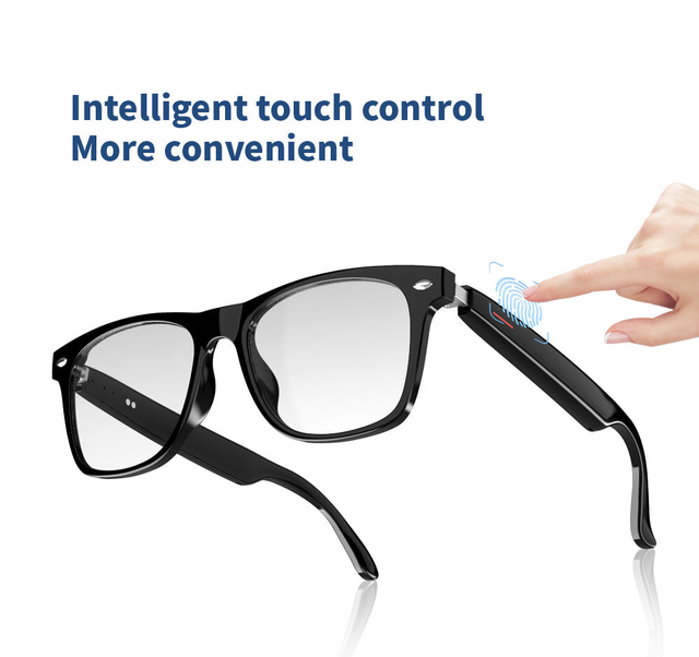 2026 China Anti Blue Light Stereo MP3 Music Player Glasses UV400 PC Camera Handsfree Earphones Model E13 Black Frame Square