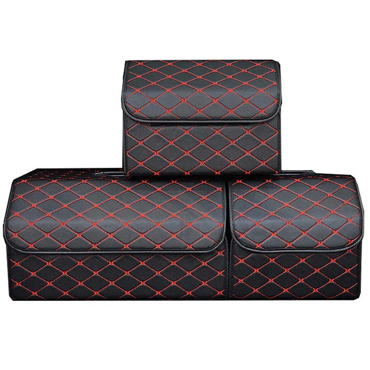 Premium Multi-Function Foldable PU Leather Car Trunk Organizer Bin Container Box for Auto SUV Vehicle Trunk and Seat Storage