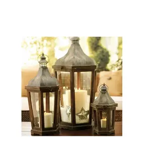 Vela Hurricane para decoración de suelo, farol rústico de madera para interior y exterior, logotipo personalizado, vidrio y Metal, tamaños personalizados - Product Image 1