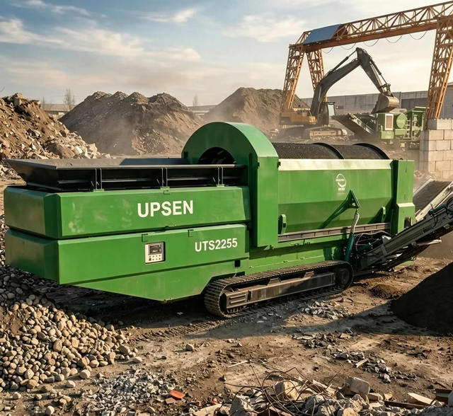 Compact Mobile Trommel Screen UTS2255 | Portable Tracked Drum Sorter Battery Recycle 250t/h Capacity for Construction Waste Soil