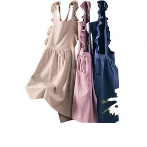 Delantal Personalizable para Mujer, Estilo Japonés Coreano, con Volantes, de Algodón, Antimanchas, Impermeable y Ecológico, para Salón de Uñas - Product Image 1