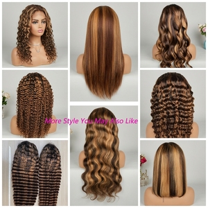 Pelucas de Cabello Humano con Frente de Encaje 13x6, Ondas Profundas, Color Degradado # Pelucas de Cabello Rizado Ondulado sin Pegamento en Color Piano 4/27, Mezcla Rubio Miel - Product Image 6