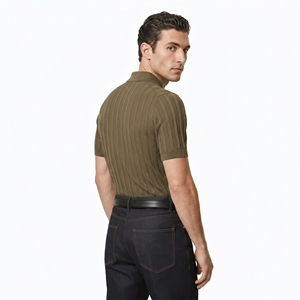 <span class=keywords><strong>Polo</strong></span> in cotone a costine a maniche corte, stile Old Money, <span class=keywords><strong>di</strong></span> lusso discreto, senza bottoni, personalizzabile con logo, per <span class=keywords><strong>uomo</strong></span>, maglie in maglia testurizzata - Product Image 5