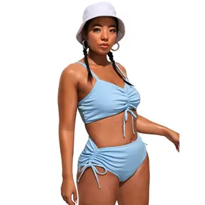 custom design woman two piece swimsuit fitness girl beachwear recycle sexy plus size bathing cloth cover up stretch short bikini