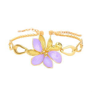 สร้อยข้อมือดอกไม้สแตนเลสชุบทองเคลือบสีม่วงสำหรับผู้หญิง เครื่องประดับแฟชั่น - Product Image 2