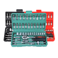 Kit d'outils de mécanique automobile 46 pièces, jeu de clés à douilles en acier, clé à cliquet 24T, kit combiné avec boîte