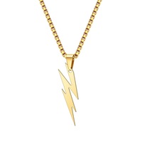 Kalung Liontin Lightning Bolt Pria N143 Rantai Kotak Baja Lapis Emas 18K Hitam Perak Perhiasan Punk HipHop Hadiah Pemakaian Sehari-hari