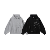 Sweat-shirt à capuche unisexe 400g en mélange de coton épais, coupe ample, avec rivets punk et appliques métalliques, style streetwear