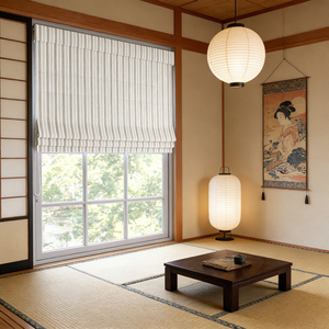 Tende Romane a Strisce Motorizzate Elettriche in Tessuto di Lino di Lusso, Filtranti la Luce e Proteggi-Sole - Product Image 1