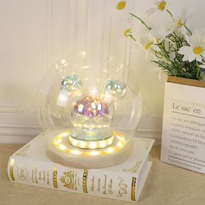 Baterai Dioperasikan Led Menyala Bulat Jelas Tangan Ditiup Kaca Cloche <span class=keywords><strong>Globe</strong></span> Display Kubah Bola Kaca dengan Dasar Kayu dan Lampu Led - Product Image 5