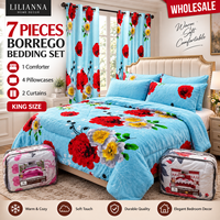 Ensemble de literie de luxe 7 pièces Borrego, taille King, avec drap-housse, taies d'oreiller et rideaux assortis, vente en gros