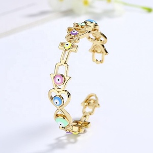 เครื่องประดับทองเคลือบ 18K แบบขายส่ง ลายวงแหวนดวงตาปีศาจ ทองเหลืองชุบทอง ประดับเพชรคิวบิกเซอร์โคเนีย กำไลข้อมือสไตล์ฮาวาย เครื่องประดับแฟชั่น - Product Image 4