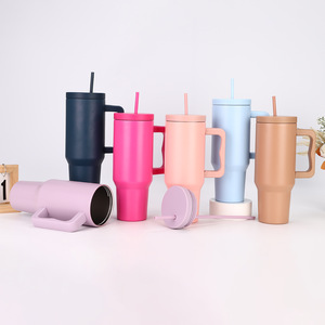 Gobelet isotherme populaire en acier inoxydable de 40 oz avec poignée, tasse de voyage à café à double paroi isolée sous vide avec paille - Product Image 1