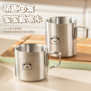 Cartoon 304 Stainless Steel Milk <b>Cup</b> Double Layer Insulated Handle Office <b>Coffee</b> <b>Cup</b> For Children - Product Image 3