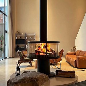 Estufa de Leña Redonda de Gran Capacidad, sin Humo, para Calefacción Interior, <span class=keywords><strong>Chimenea</strong></span> para Casa de Huéspedes o Villa - Product Image 1