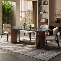 Ensemble de table et chaises de salle à manger carrées en marbre et pierre de cristal de luxe moderne italien haut de gamme pour la maison, l'hôtel et l'appartement