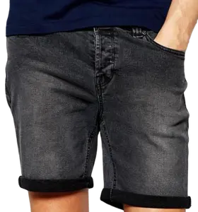Мужские потертые джинсовые шорты на заказ, облегающие прямые укороченные джинсовые шорты с эффектом потертости, повседневные летние шорты светло-голубого и черного цвета
