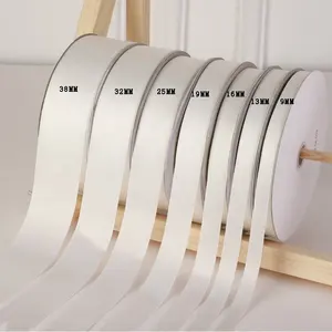 Bán Buôn Có Thể Tái Chế 38Mm Duy Nhất/Đôi Phải Đối Mặt Với Satin Ribbon Món Quà In Ribbon Cuộn 100% Polyester Tùy Chỉnh Trắng Ribbon Với Logo