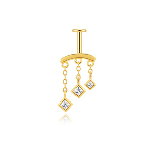 Pendiente Minimalista de Plata de Ley S925 con Zirconia en Forma de Marquesa Espaciada, Piercing Delicado con Fila de Zirconia, Parte Trasera Plana, Labret, Hélix, Tragus para Mujer - Product Image 3
