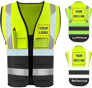 Chaleco reflectante de seguridad para trotar, malla fluorescente de alta visibilidad, dos tonos, negro, amarillo, rojo fuego, gris