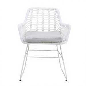 Chaise de salle à manger minimaliste de haute qualité, assise en corde blanche tressée, structure en plastique durable, coussin moelleux, résistante aux intempéries, pour villa, patio, jardin - Product Image 1