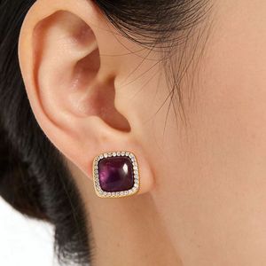 LS-D924 <span class=keywords><strong>France</strong></span> Boucles d'oreilles clous tendance en forme de carré avec <span class=keywords><strong>CZ</strong></span>, améthyste et labradorite, pierres précieuses de mode pour Dilay - Product Image 2