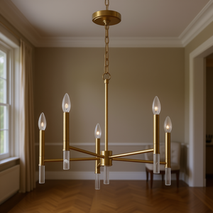 Lámpara de araña de latón dorado de cinco luces, 24W x 17.75H, colgante para decoración del hogar y sala de estar - Product Image 2