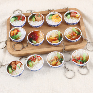 โมเดลชามข้าวจำลองขนาด 4 ซม., พวงกุญแจจานชามลายครามสีน้ำเงินและสีขาว, ของเล่นอาหารจีนจำลองขนาดเล็ก - Product Image 2