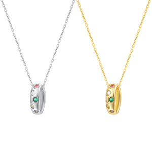 Hainon 925สีเงินสเตอร์ลิงสีเงินสร้อยคอจี้แหวนเพทายสร้อยคอชุบทองคลาสสิกสำหรับผู้หญิง <span class=keywords><strong>X666</strong></span> - Product Image 1