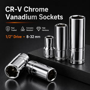 Ensemble d'outils de mécanicien CR-V 32 pièces, douilles profondes standard 1/2 pouce, clé à cliquet, clés hexagonales, pour usage domestique, personnalisable, OEM, coffret rigide - Product Image 5
