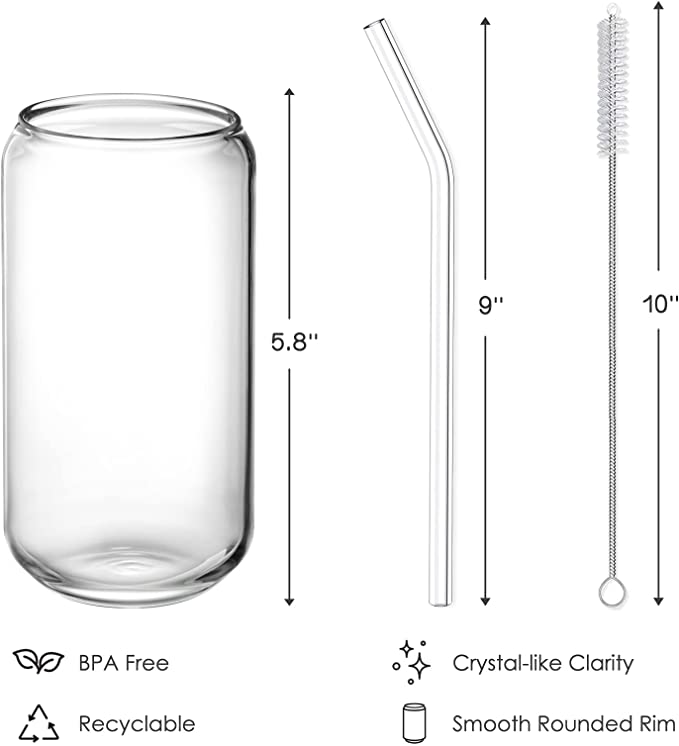With Straw 16oz Can Shaped  Cups Beer Glasses, Iced Coffee Glasses, Cute Tumbler Cup
