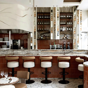 Juego de Mesa <span class=keywords><strong>y</strong></span> Sillas de Diseño Moderno <span class=keywords><strong>para</strong></span> Cafetería, <span class=keywords><strong>Taburetes</strong></span> de Restaurante Tapizados en Tela <span class=keywords><strong>para</strong></span> Hostelería Comercial - Product Image 1